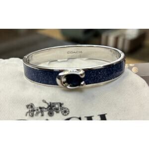 COACH Signature C Hinged Bangle Bracelet - Sparkly Blue Glitter & Silver